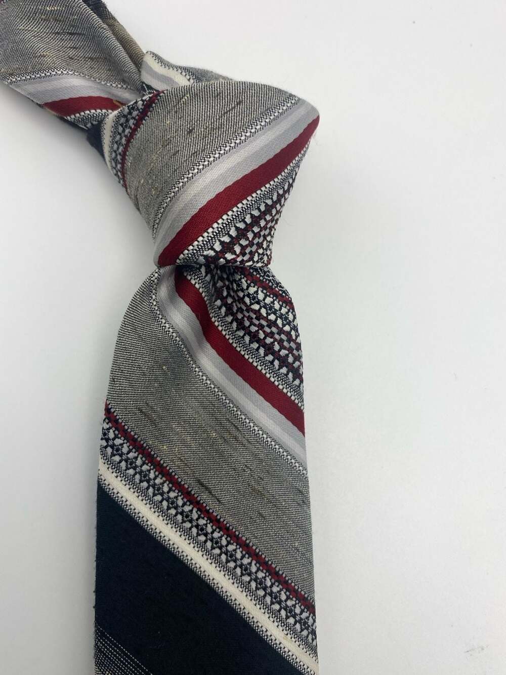 Don Loper Plum + Navy + Gold Striped Polyester Necktie